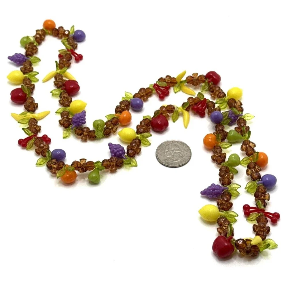 Vintage Fruit Salad Necklace Lucite Grapes Cherries Bananas Lemons Oranges 34